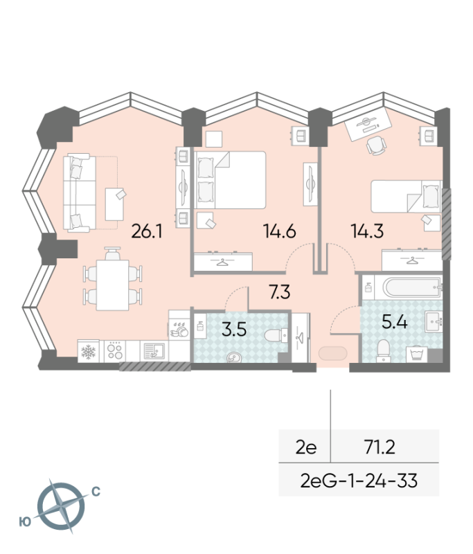 3 ккв (Евро) 71,2 м²