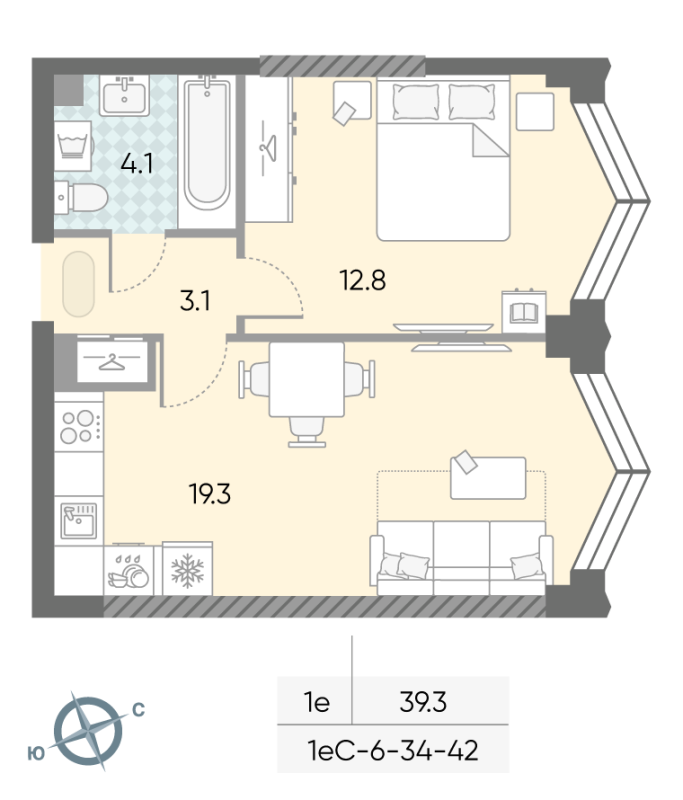 2 ккв (Евро) 39,3 м²