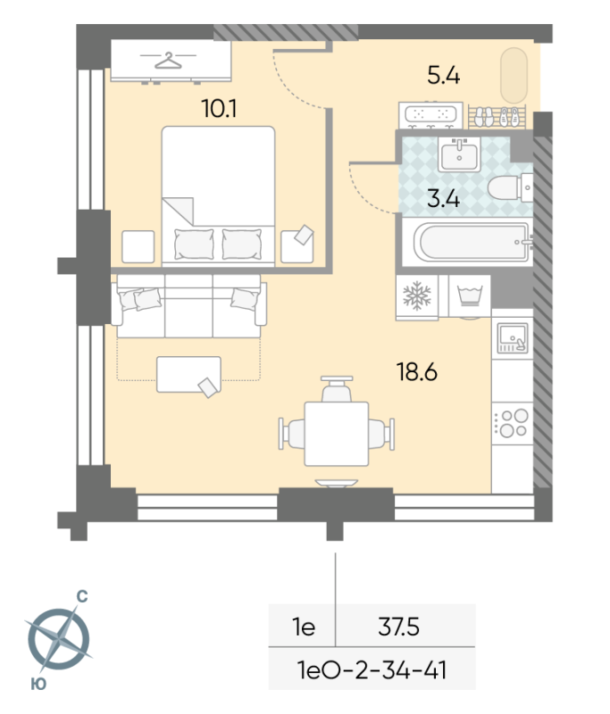 2 ккв (Евро) 37,5 м²