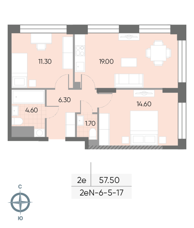 3 ккв (Евро) 57,5 м²