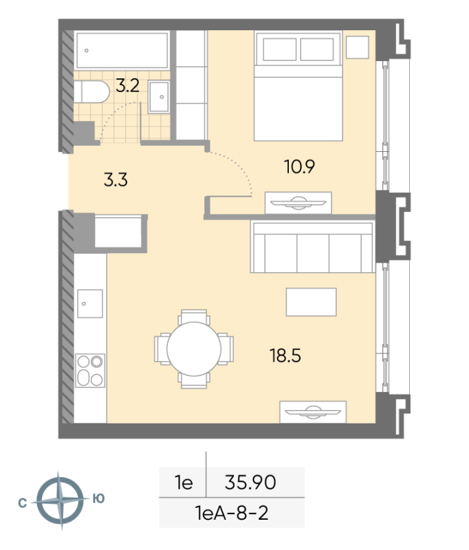 2 ккв (Евро) 36,5 м²