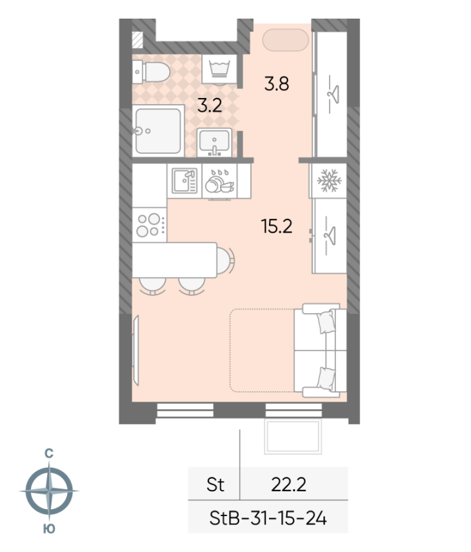 Студия 22,2 м²