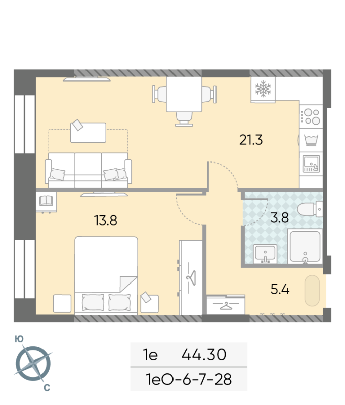 2 ккв (Евро) 43,5 м²