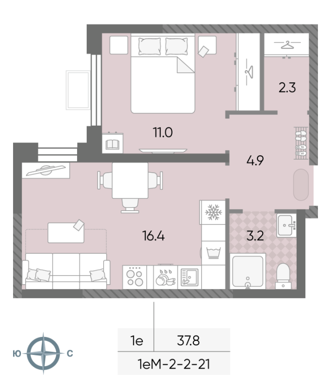 2 ккв (Евро) 37,8 м²