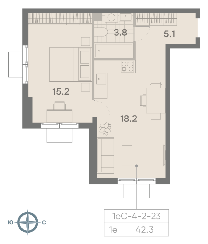 2 ккв (Евро) 42,3 м²