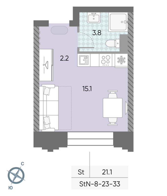 Студия 21,1 м²