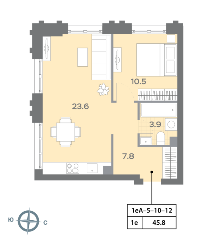 2 ккв (Евро) 45,8 м²