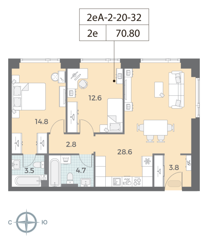 3 ккв (Евро) 71,4 м²