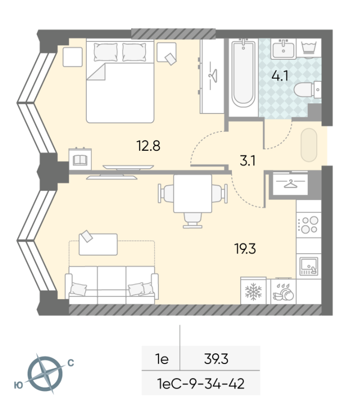 2 ккв (Евро) 39,3 м²