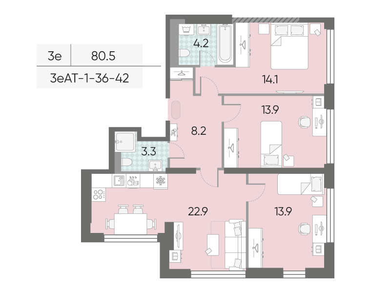 4 ккв (Евро) 80,5 м²
