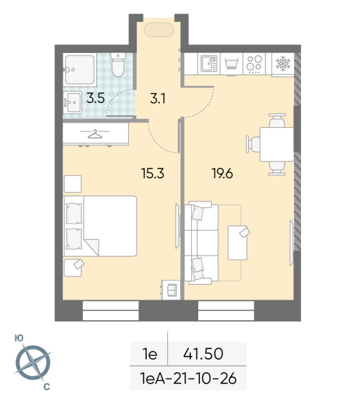 2 ккв (Евро) 41,5 м²
