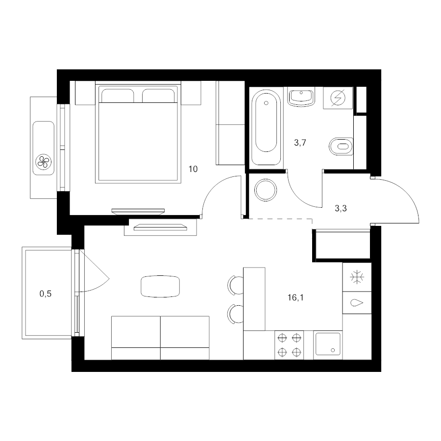 2 ккв (Евро) 33,6 м²