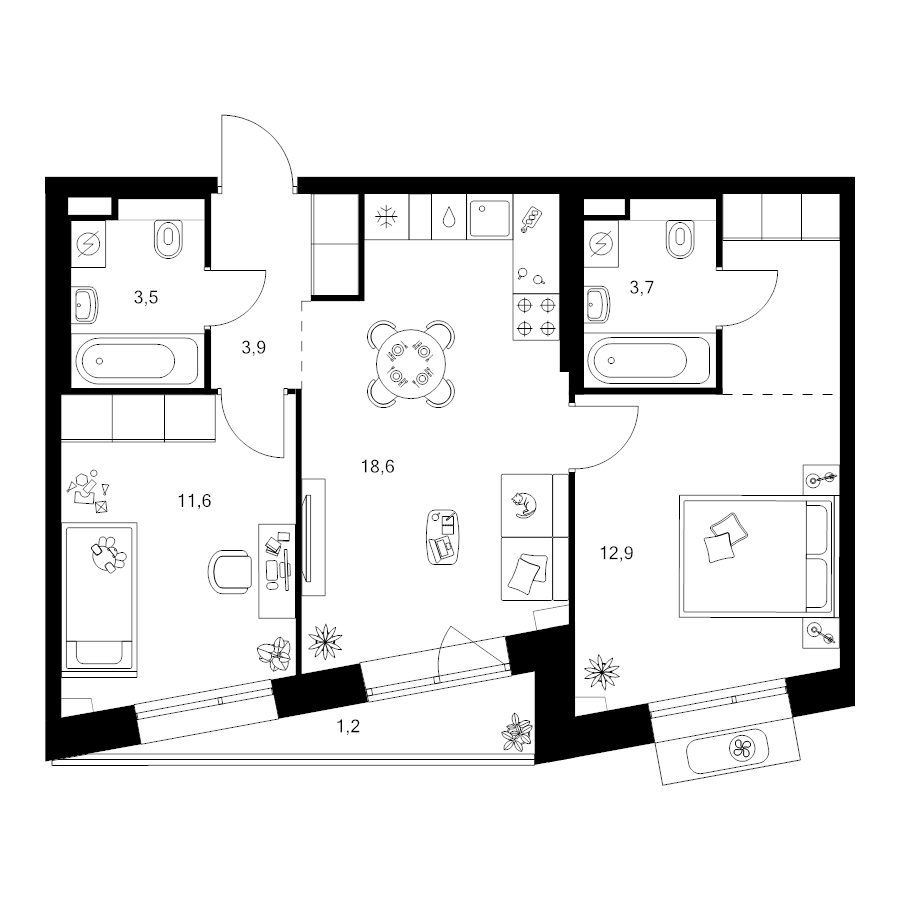 3 ккв (Евро) 59,3 м²