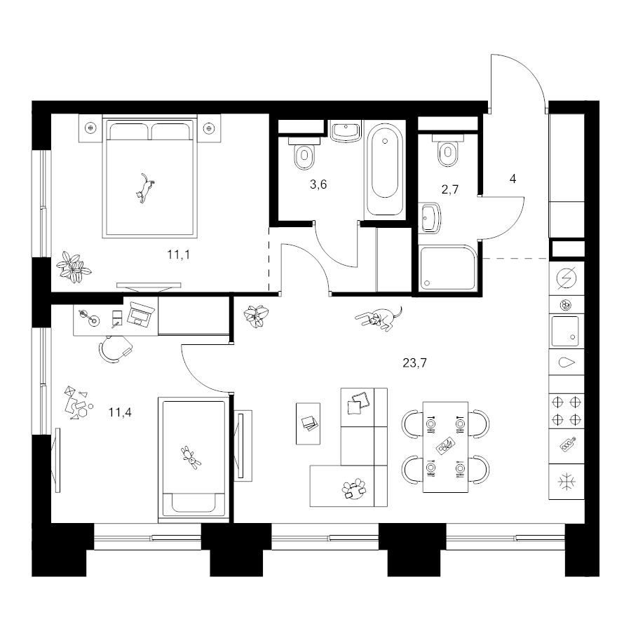 3 ккв (Евро) 59,1 м²