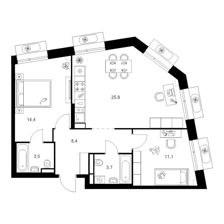 3 ккв (Евро) 66,9 м²