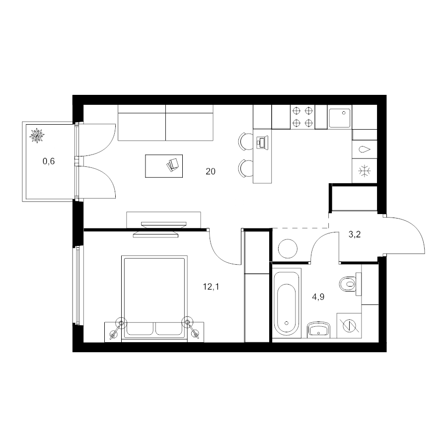 2 ккв (Евро) 40,8 м²