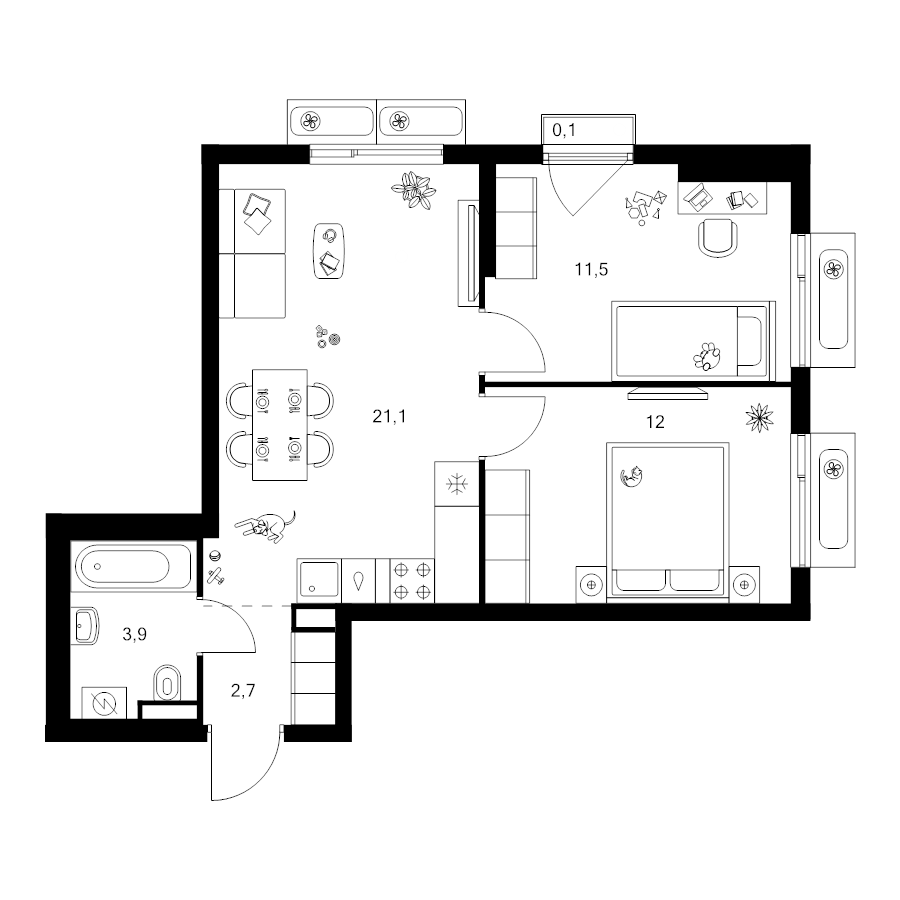 3 ккв (Евро) 51,3 м²