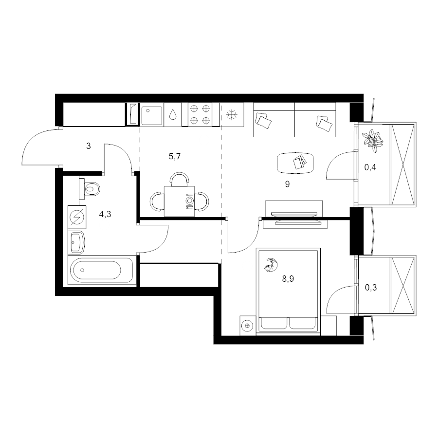 1 ккв 34,9 м²