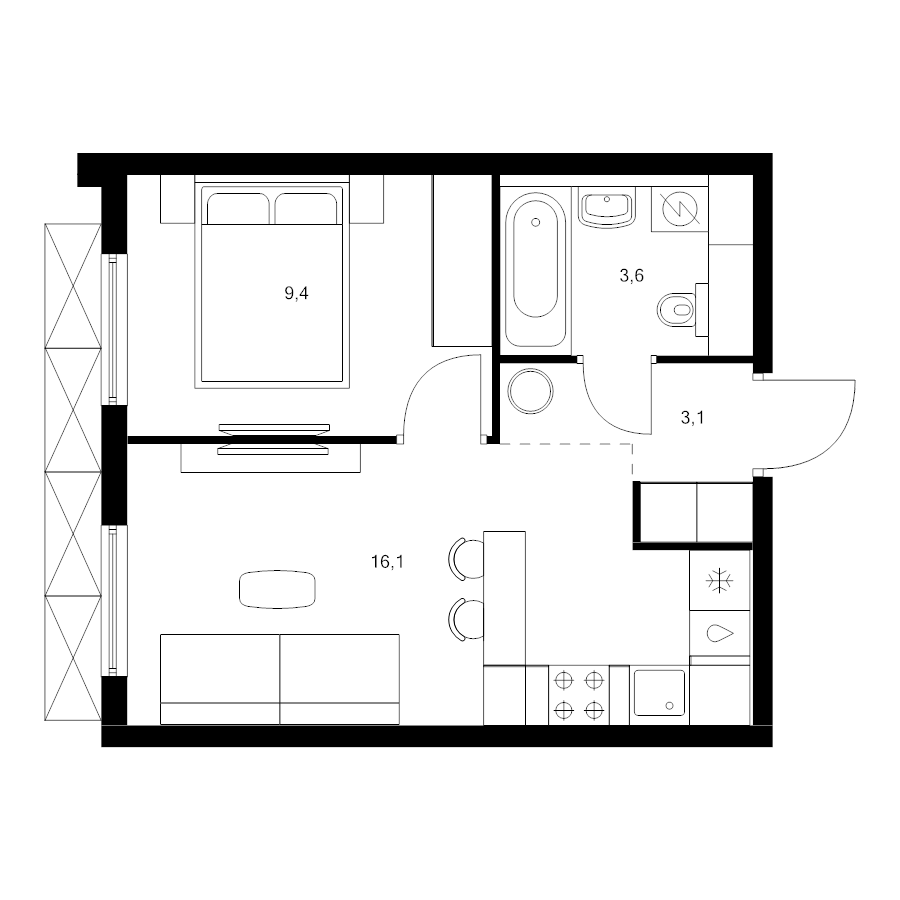 2 ккв (Евро) 32,2 м²