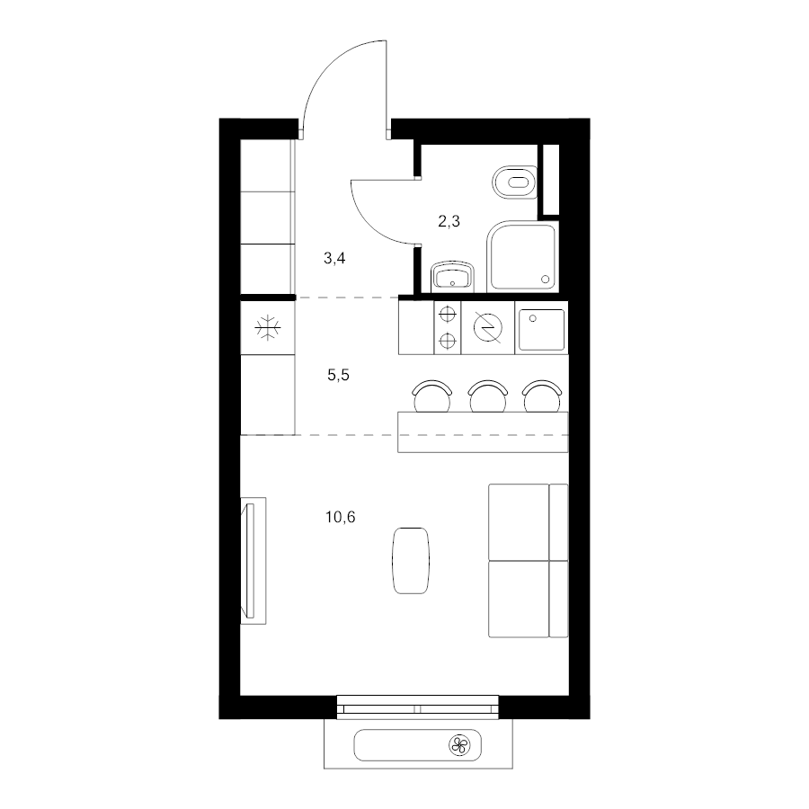 Студия 21,8 м²