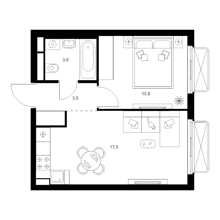 2 ккв (Евро) 35,4 м²