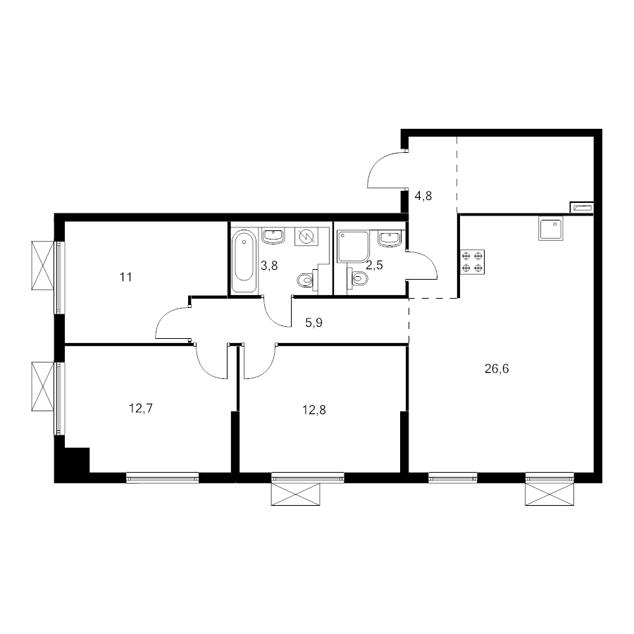 4 ккв (Евро) 84 м²