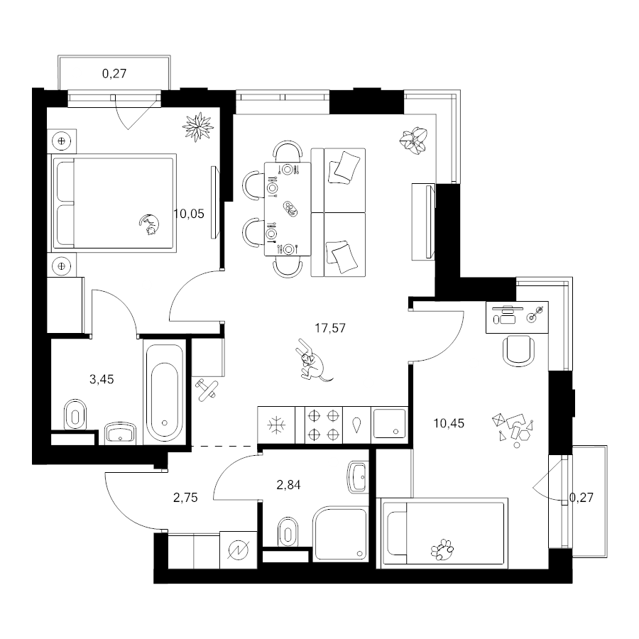 3 ккв (Евро) 47,7 м²
