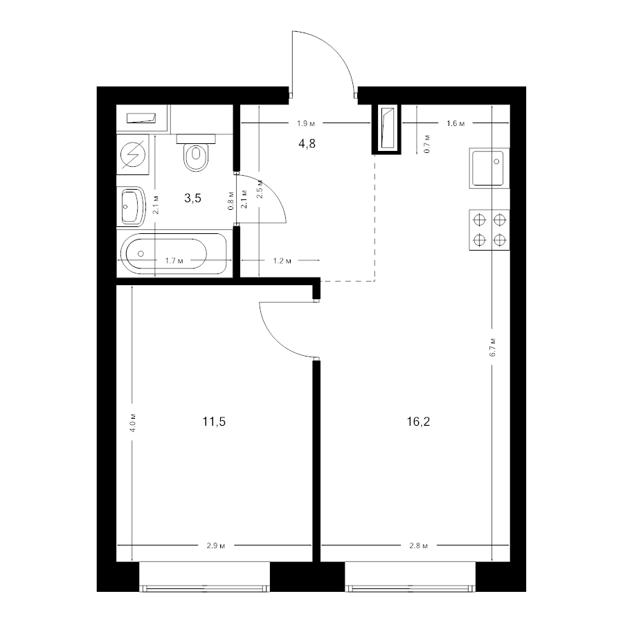 2 ккв (Евро) 36 м²