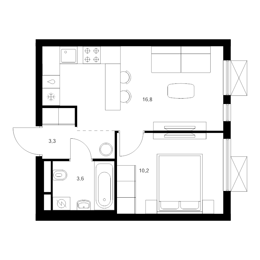 2 ккв (Евро) 33,9 м²