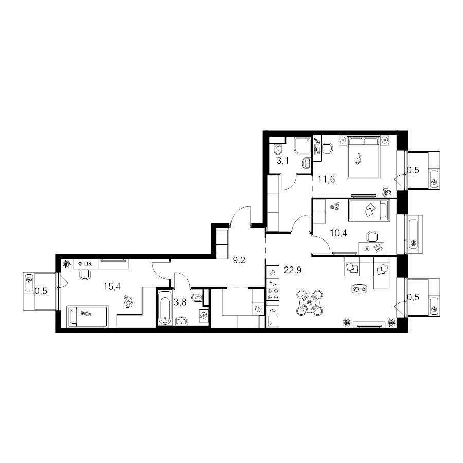 4 ккв (Евро) 88 м²