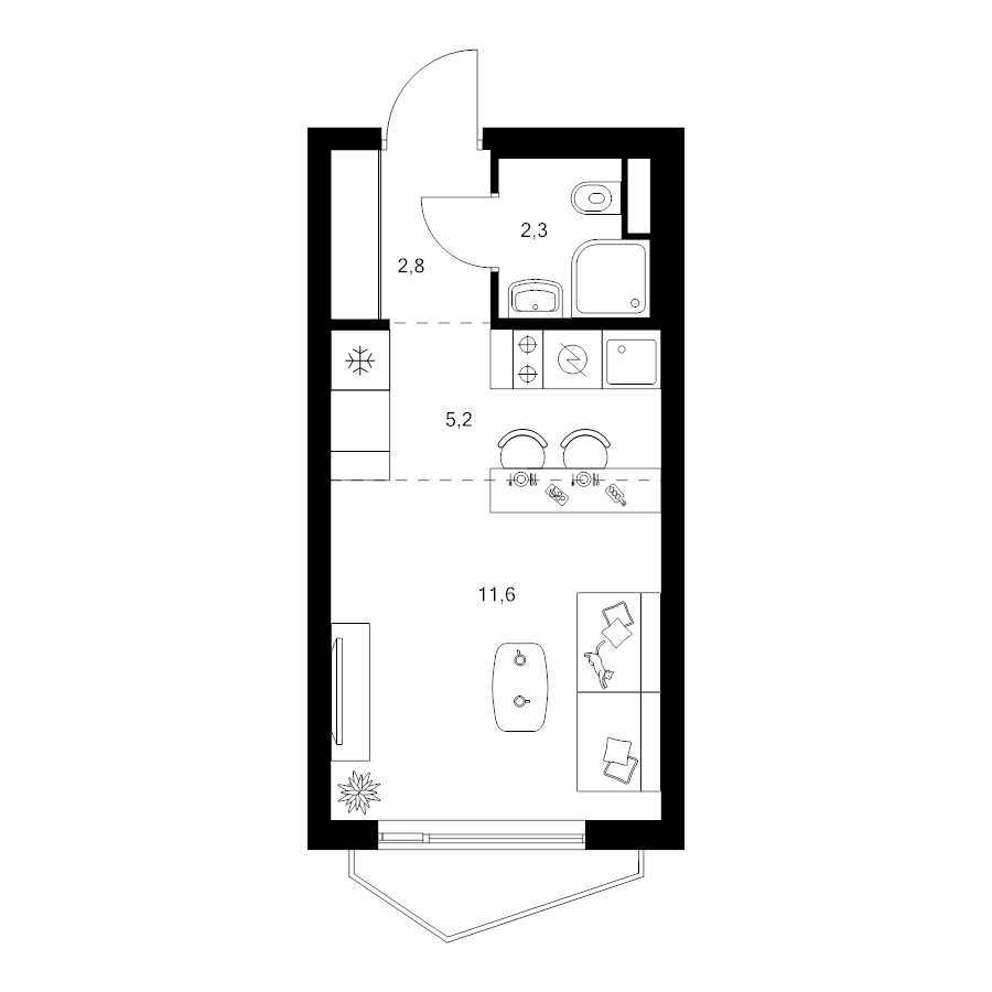 Студия 21,9 м²