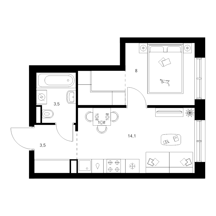 1 ккв 32,1 м²