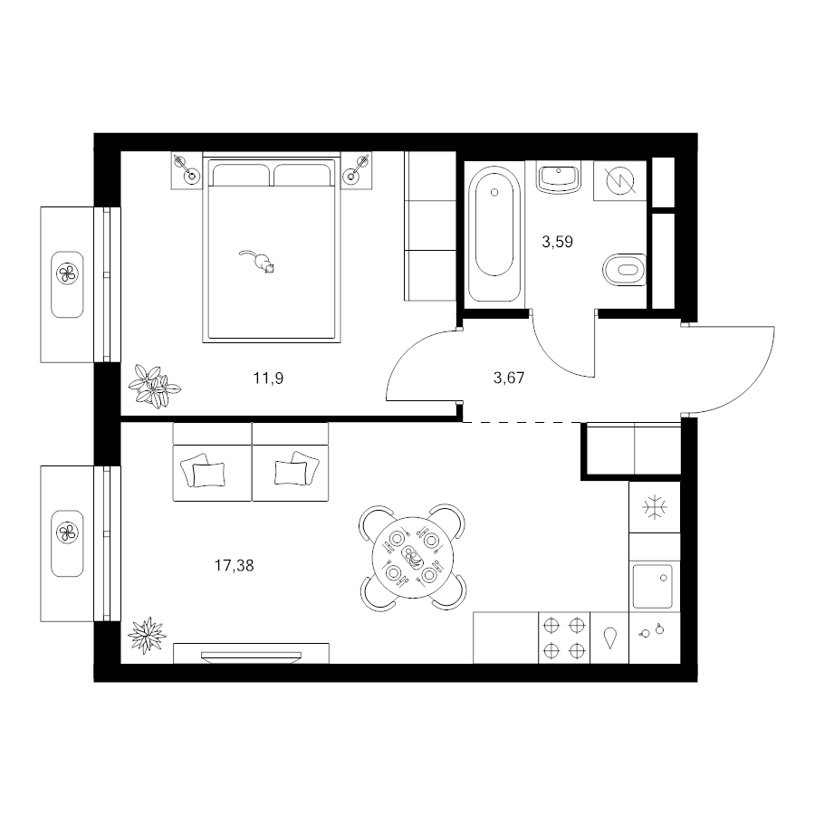 2 ккв (Евро) 36,4 м²