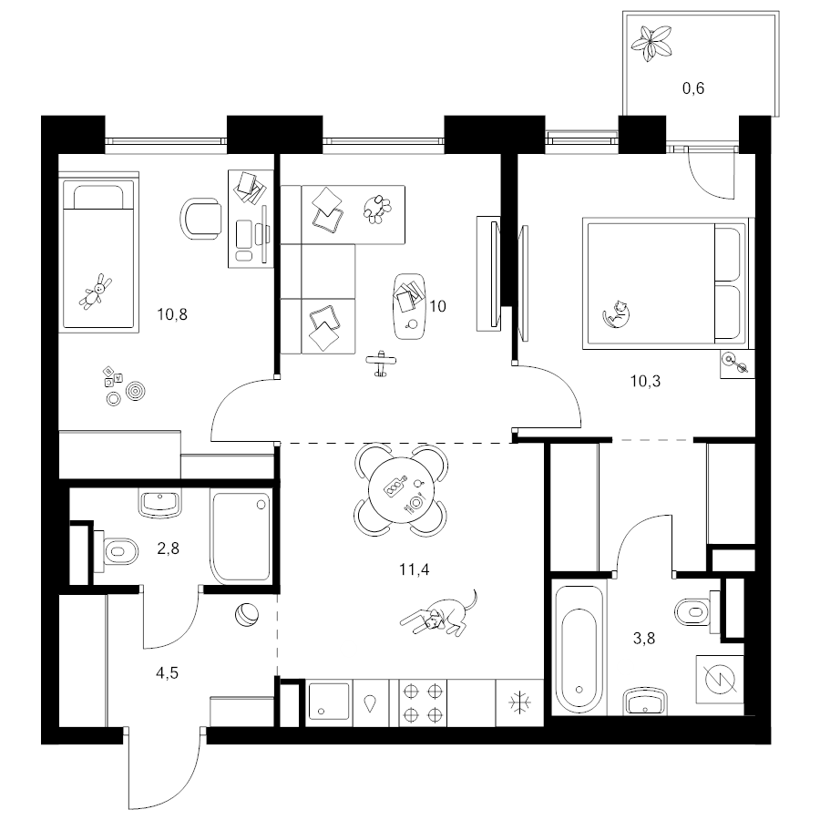 3 ккв (Евро) 58,1 м²