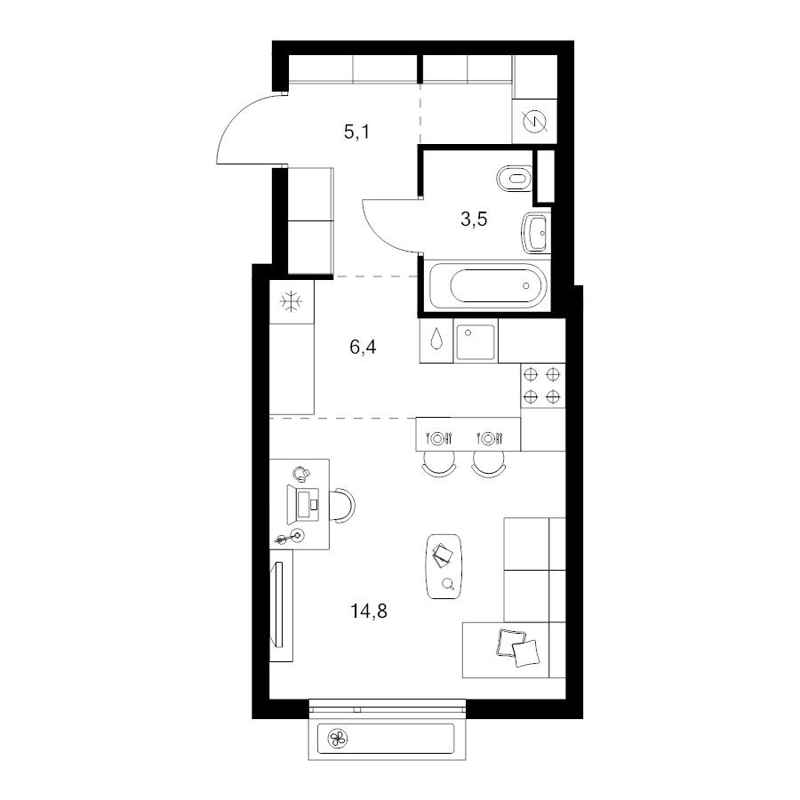 Студия 31,9 м²