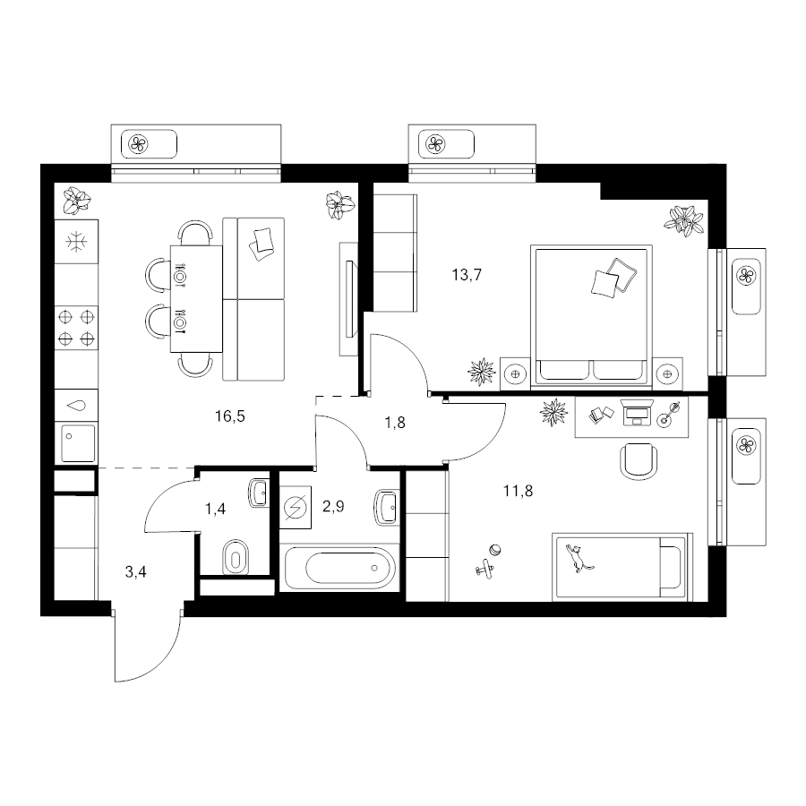 3 ккв (Евро) 51,5 м²