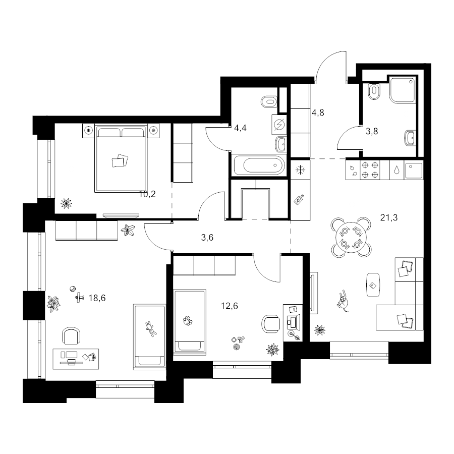 4 ккв (Евро) 86,4 м²