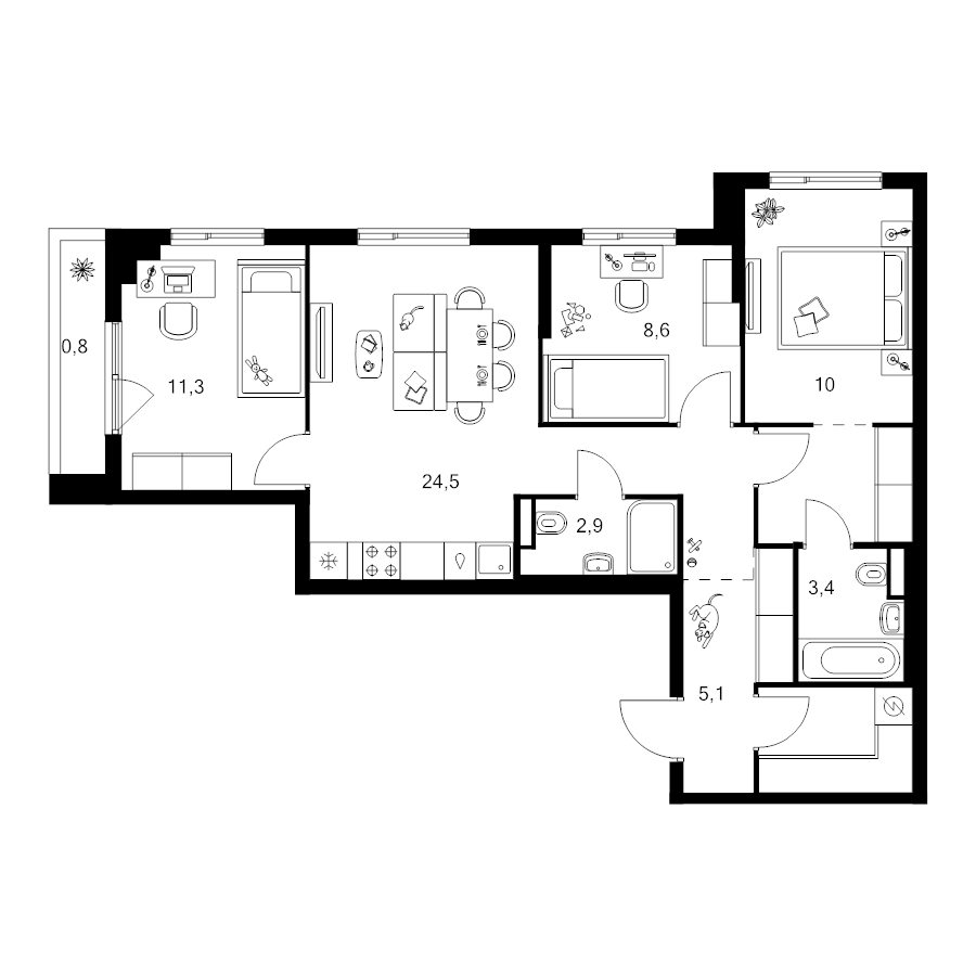 4 ккв (Евро) 75,7 м²