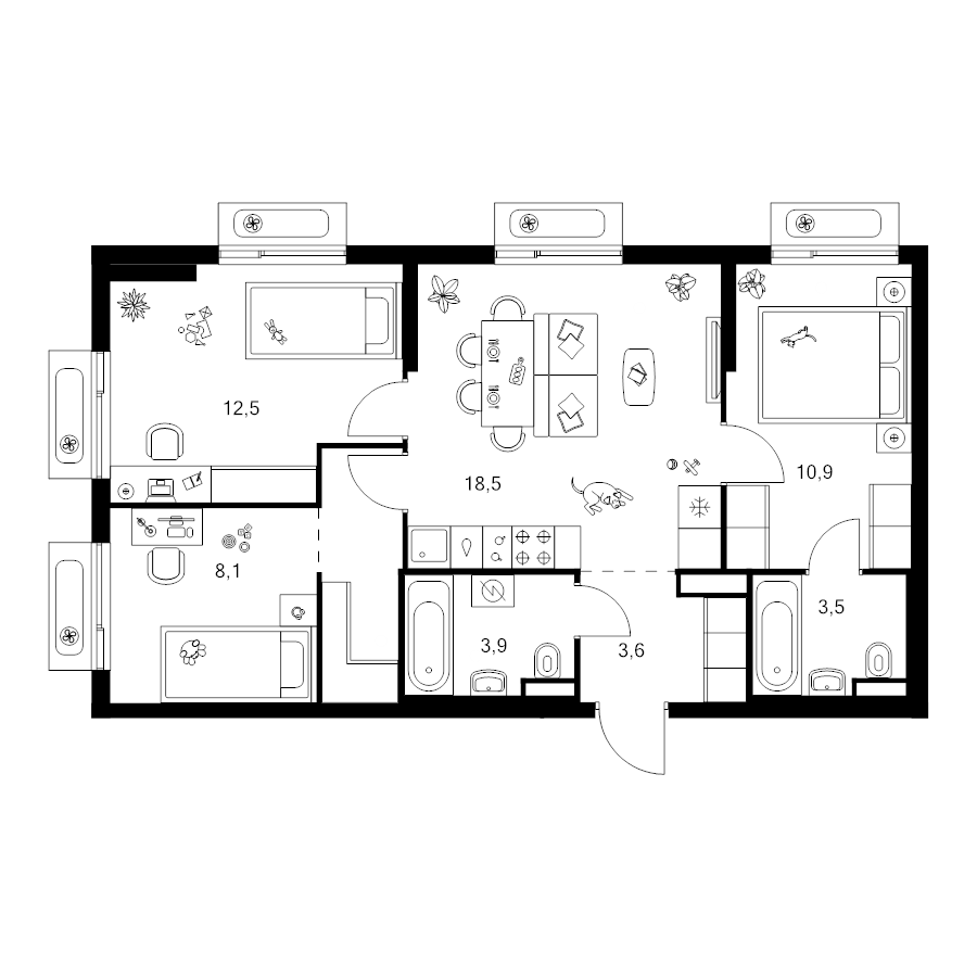 4 ккв (Евро) 65,4 м²
