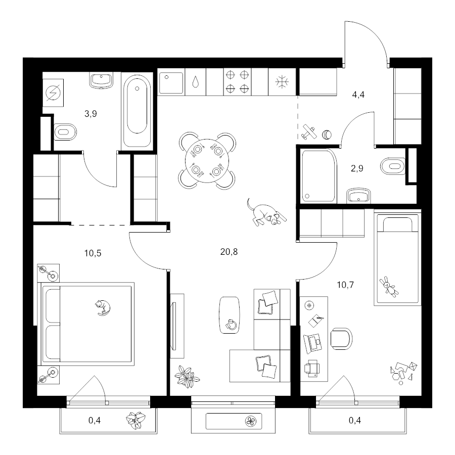 3 ккв (Евро) 57,1 м²