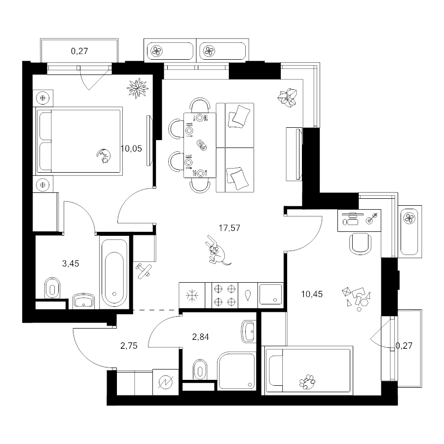 3 ккв (Евро) 47,7 м²