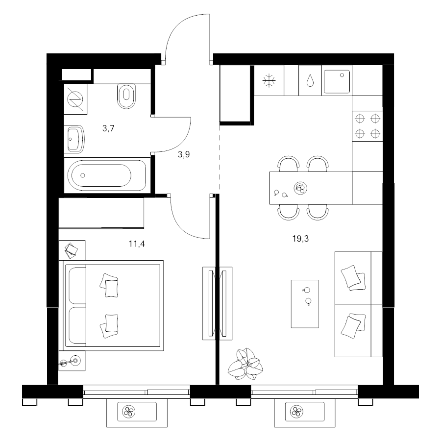 2 ккв (Евро) 38,3 м²