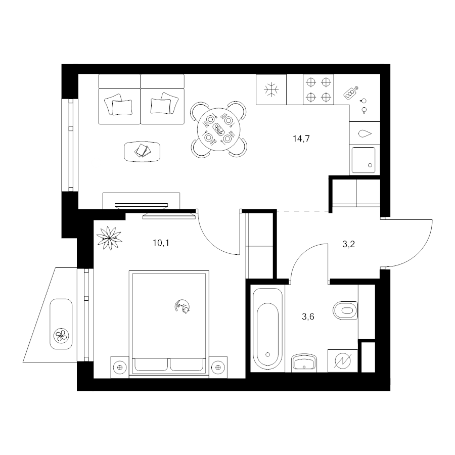 1 ккв 31,6 м²