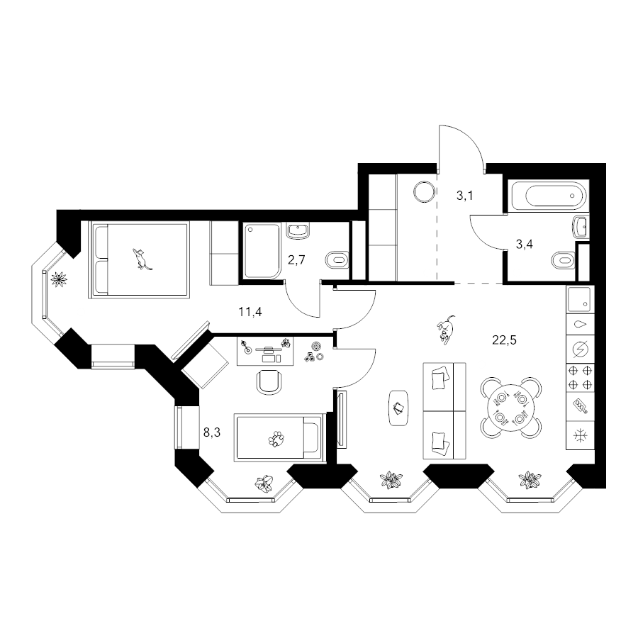 2 ккв 54,6 м²