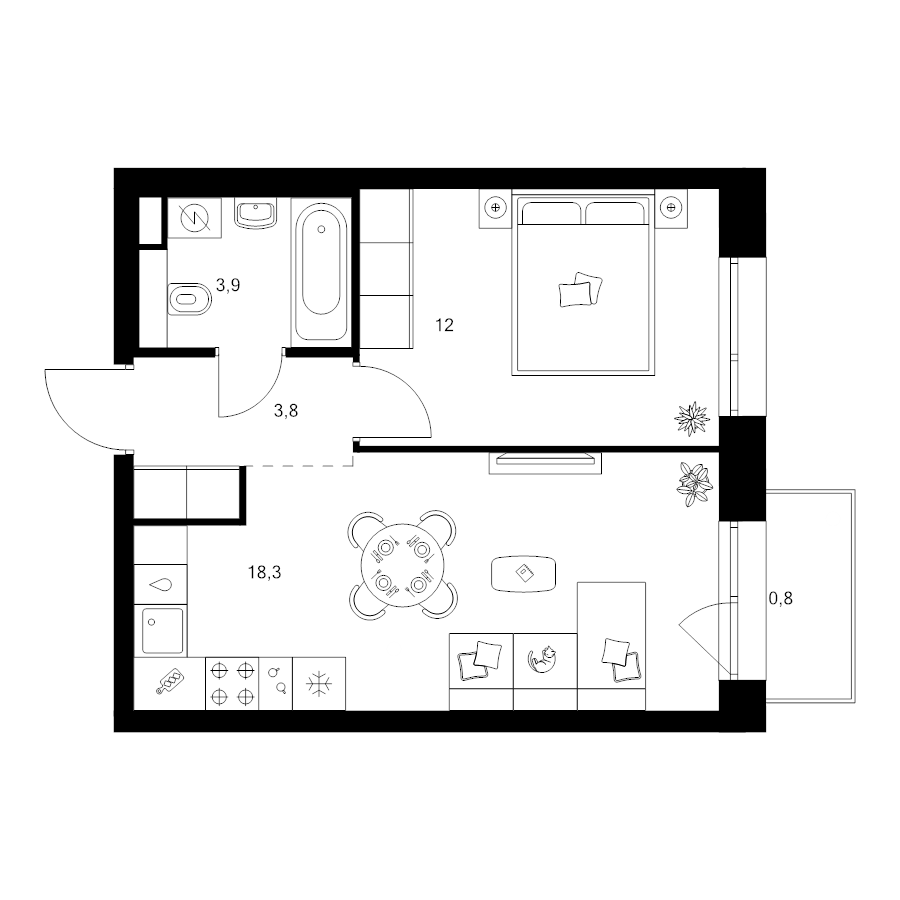 2 ккв (Евро) 38,8 м²