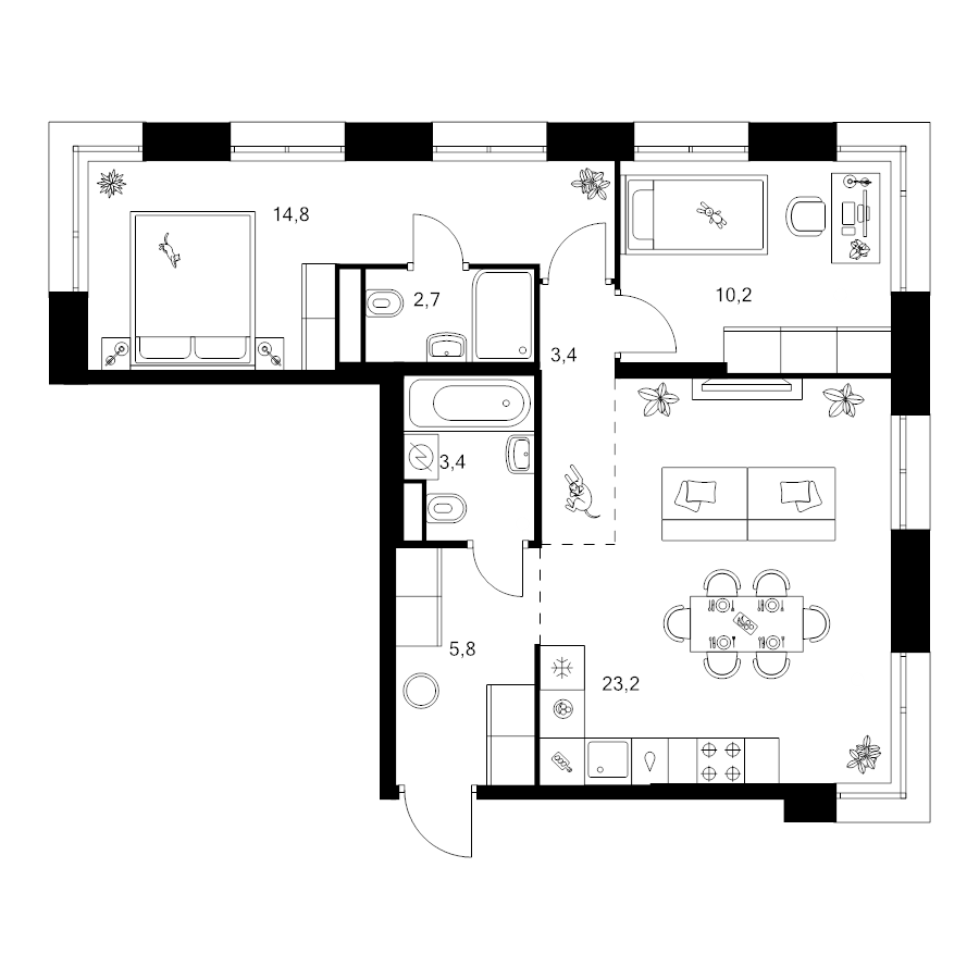 3 ккв (Евро) 62,5 м²