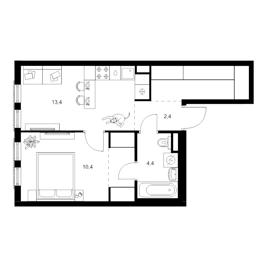 1 ккв 39,4 м²