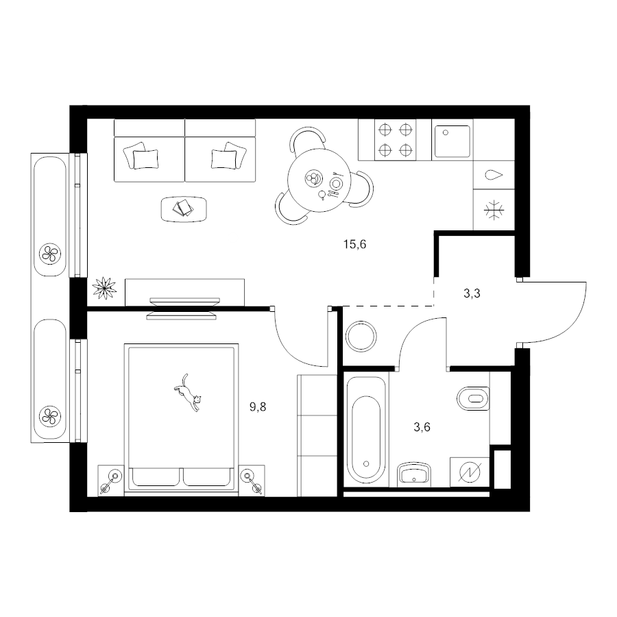 2 ккв (Евро) 32,3 м²