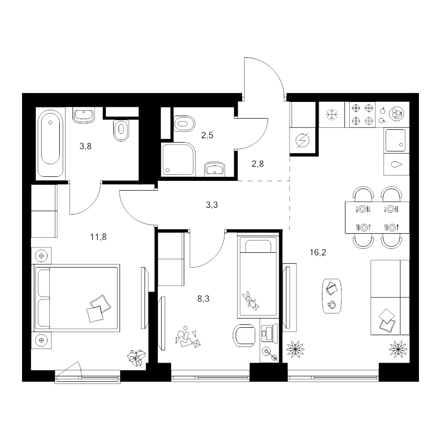 3 ккв (Евро) 48,7 м²