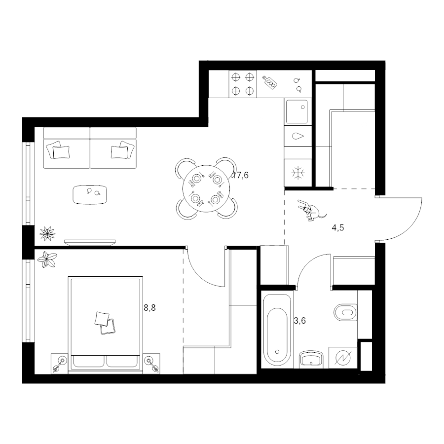 2 ккв (Евро) 41,7 м²